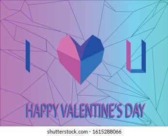 Valentine's day love card with polygonal background and beautiful heart in the middle.