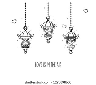 Valentine's Day love card template. Ramadan lantern. Chinese festival. Isolated flat vector illustration eps10.
