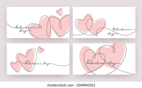 Valentine's day  Love   care concept  Hearts continuous one line drawing border  Hearts in modern line art style isolated white background  Decoration elements and lettering for Valentines card