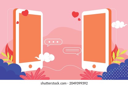 Valentines day love character illustration couple long distance romantic dating poster