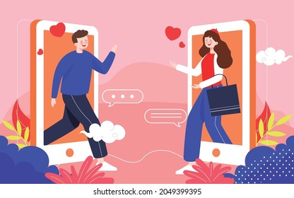 Valentines day love character illustration couple long distance romantic dating poster