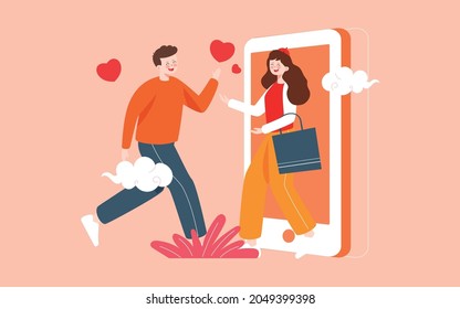 Valentines day love character illustration couple long distance romantic dating poster