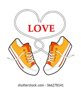 Valentine's Day love concept with sneakers. Shoes and  shoes vector material. illustration