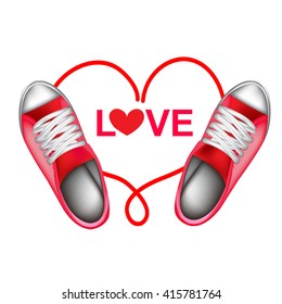 Valentine's Day love concept with sneakers. Shoes and  shoes vector material. illustration