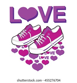 Valentine's Day love concept with sneakers. Shoes vector material. illustration.