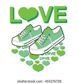 Valentine's Day love concept with sneakers. Shoes vector material. illustration.