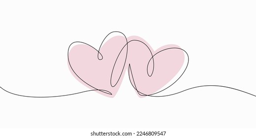 El concepto de San Valentín y Amor. Dos corazones continuan un borde de dibujo de una línea. Corazones de estilo moderno con líneas de arte aisladas de fondo blanco. Elemento de decoración para el Día de la Madre y tarjeta de San Valentín