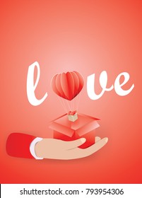 Valentine's day and love concept,balloon of love out of gift box go to the sky,Vector and illustration.