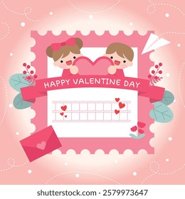 Valentine's Day Love Confession Stamp Design Illustration