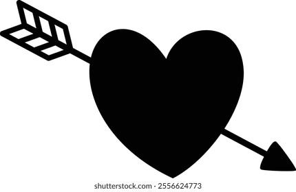 Valentine's Day Love Cupid Arrow with heart shape silhouette.
Valentine heart and arrow icon.
Transparent background.