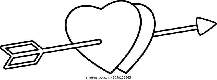 Valentine's Day Love Cupid Arrow with heart outline.
Isolated Valentine heart and arrow coloring drawing.
Transparent background.