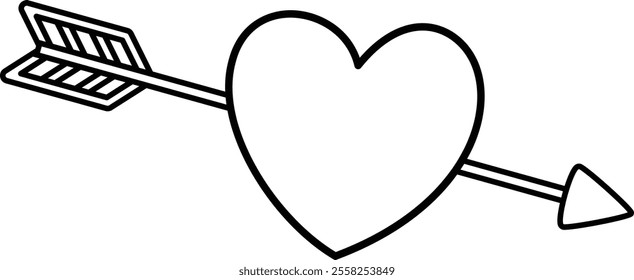 Valentine's Day Love Cupid Arrow with heart outline.
Isolated Valentine heart and arrow coloring drawing.
Transparent background.