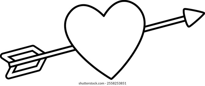 Valentine's Day Love Cupid Arrow with heart outline.
Isolated Valentine heart and arrow coloring drawing.
Transparent background.