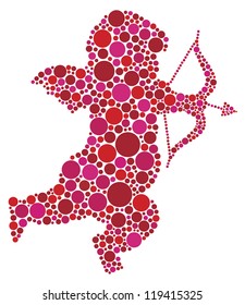 Valentines Day Love Cupid with Bow and Arrow Silhouette Filled with Pink and Red Polka Dots Vector Illustration