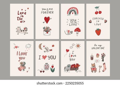Valentins Tage lieben doodle Objekte Vektorgrafiken Set.