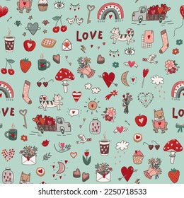 El día de San Valentín adoraba el doodle objetos vectoriales sin fisuras.