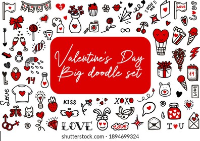 Valentines day love doodles.Vector illustrations in doodle style. Design for Valentines Day, wedding, Greeting Cards