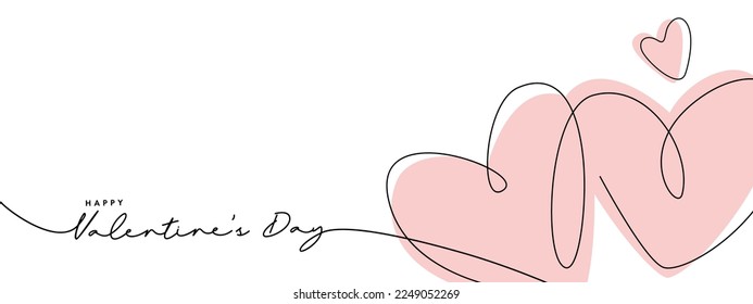 Día de San Valentín, amor, familia, concepto de cuidado. Corazones con un borde de dibujo continuo de una línea. Corazones de estilo moderno con líneas de arte aisladas de fondo blanco. Elementos de diseño con letras para la tarjeta de San Valentín