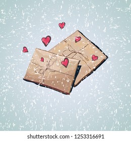 Valentine's Day love greeting card with hearts and gift box