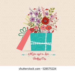 Valentine's Day love greeting card with flowers gift