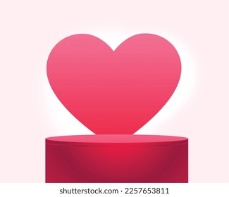 valentines day love heart background with 3d podium platform vector 