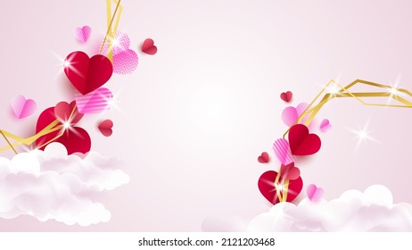 Valentine's day love heart banner background. valentine's luxury Red Pink Papercut style design background