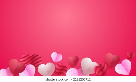 Valentine's day love heart banner background. Valentine's day Red Pink Papercut style design background
