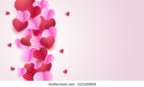 Valentine's day love heart banner background. Valentine's day Red Pink Papercut style design background