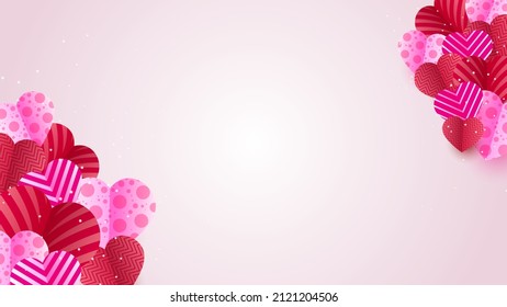 Valentine's day love heart banner background. Lovely Red Pink Papercut style design background