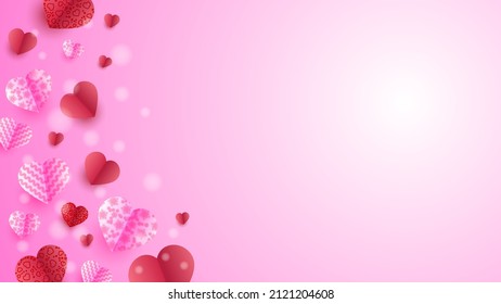 Valentine's day love heart banner background. Lovely Red Pink Papercut style design background