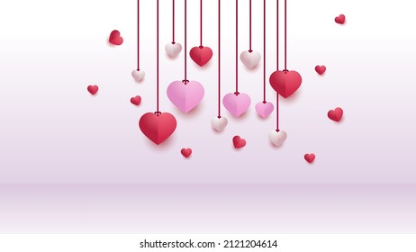 Valentine's day love heart banner background. Lovely Red Pink Papercut style design background