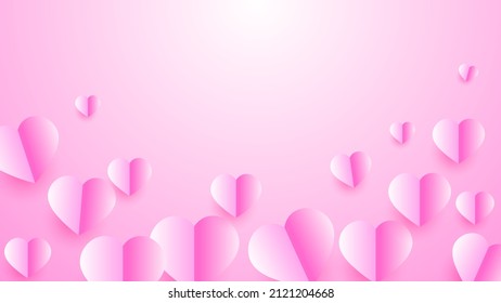 Valentine's day love heart banner background. Lovely Glow Pink Papercut style design background