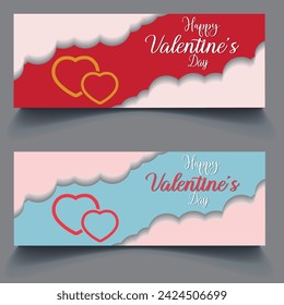 Valentine's day love heart banner background. Valentine's day Red Pink Papercut style design background.  vector illustration