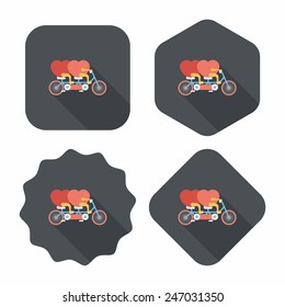 Valentine's Day love heart couple riding bicycle flat icon with long shadow,eps10