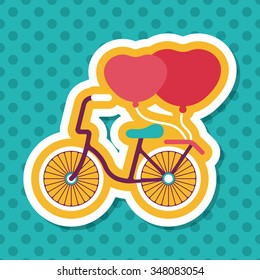 Valentine's Day love heart couple riding bicycle flat icon with long shadow,eps10