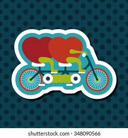 Valentine's Day love heart couple riding bicycle flat icon with long shadow,eps10