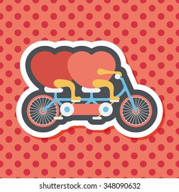 Valentine's Day love heart couple riding bicycle flat icon with long shadow,eps10