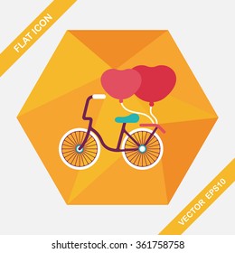Valentine's Day love heart couple riding bicycle flat icon with long shadow,eps10