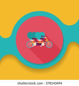 Valentine's Day love heart couple riding bicycle flat icon with long shadow,eps10