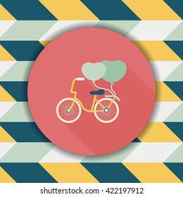 Valentine's Day love heart couple riding bicycle flat icon with long shadow,eps10