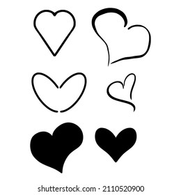 Valentine's Day love heart doodle vector illustrations black and white hand drawn