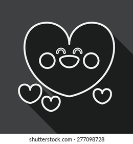 Valentine's Day love heart flat icon with long shadow, line icon