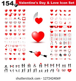 Valentine's day, love and heart icon pack. Funny pictograms of a couple. Concept of love, relationship, emotions and gifts.