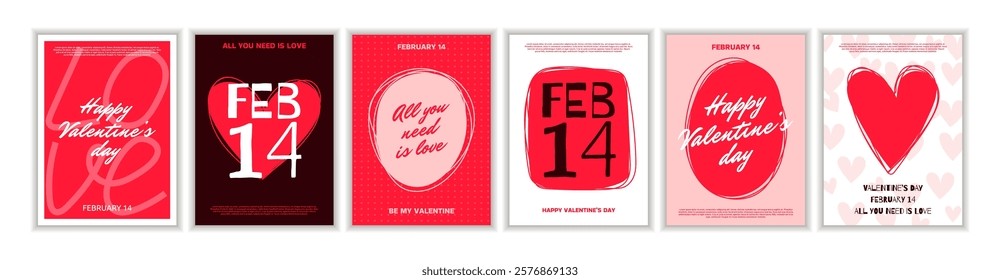 Valentines Day. Love heart pattern. Card modern flyer text. Typography cover happy design of pink poster. Template for ad event. Decorative postcard with lettering. Vector art garish modern background