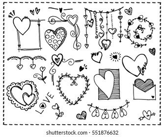 Valentine's Day Love & Hearts Doodles Design Elements On Lined Sketchbook Vector Illustration