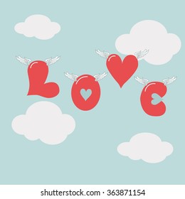 Valentine's day love hearts flying in the air abstract vector design vector background design