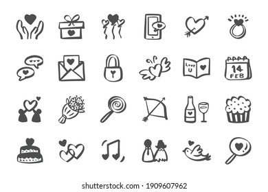 Valentines Day Love Icon Set Hand Drawn Doodle Icons