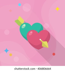 Valentine's Day love icon , Vector flat long shadow design.Fall in love