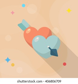 Valentine's Day love icon , Vector flat long shadow design.Fall in love