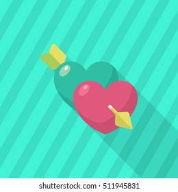 Valentine's Day love icon , Vector flat long shadow design.Fall in love